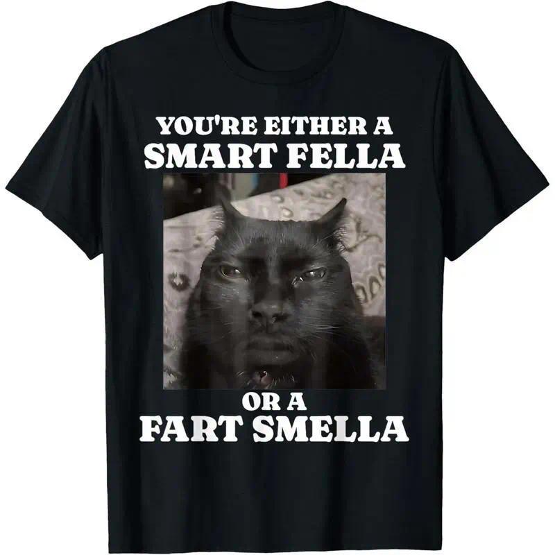Menswear Men's Short-Sleeve Round Neck T-Shirt - Casual Streetwear Top with "Smart Fella or Fart Smella" Funny Meme Graphic