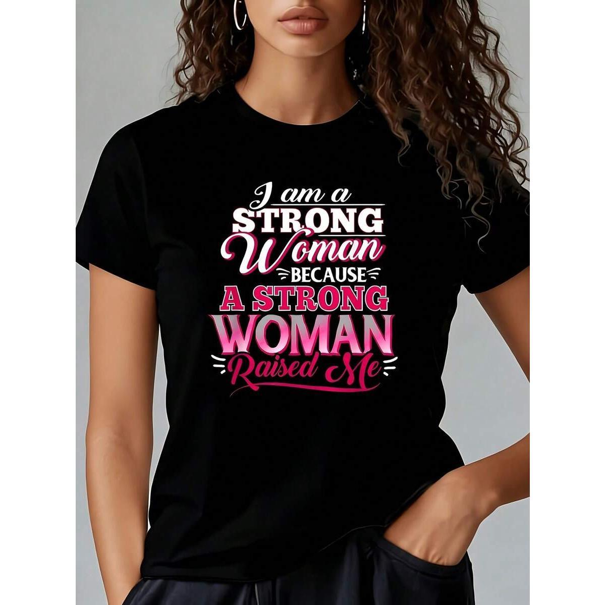"I Am A Strong Woman" Bold Pink White Text 1 Pcs Women's Plus Size T-Shirt Funny Oversized Graphic Short Sleeve Tee Novelty 100% Polyester 220g Shirt Casual Crew Neck Top