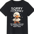 Cute Cranky Duck Senior Humor Graphic T-Shirt - "Sorry I'm Cranky I'm Going Through My Terrible 70's" Funny Animal Print Tee, Perfect for Seniors & Meme Lovers, Casual Apparel for Daily Wear or Senior Gatherings