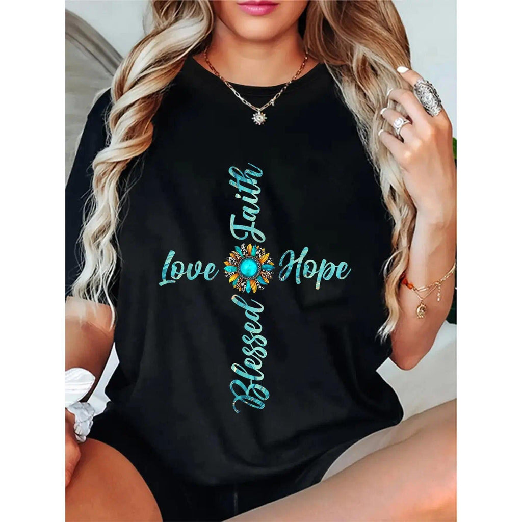 100% Cotton Unisex Jesus Faith Hope Love Sunflower Leopard Christian Women T-Shirt Christ Christian Top