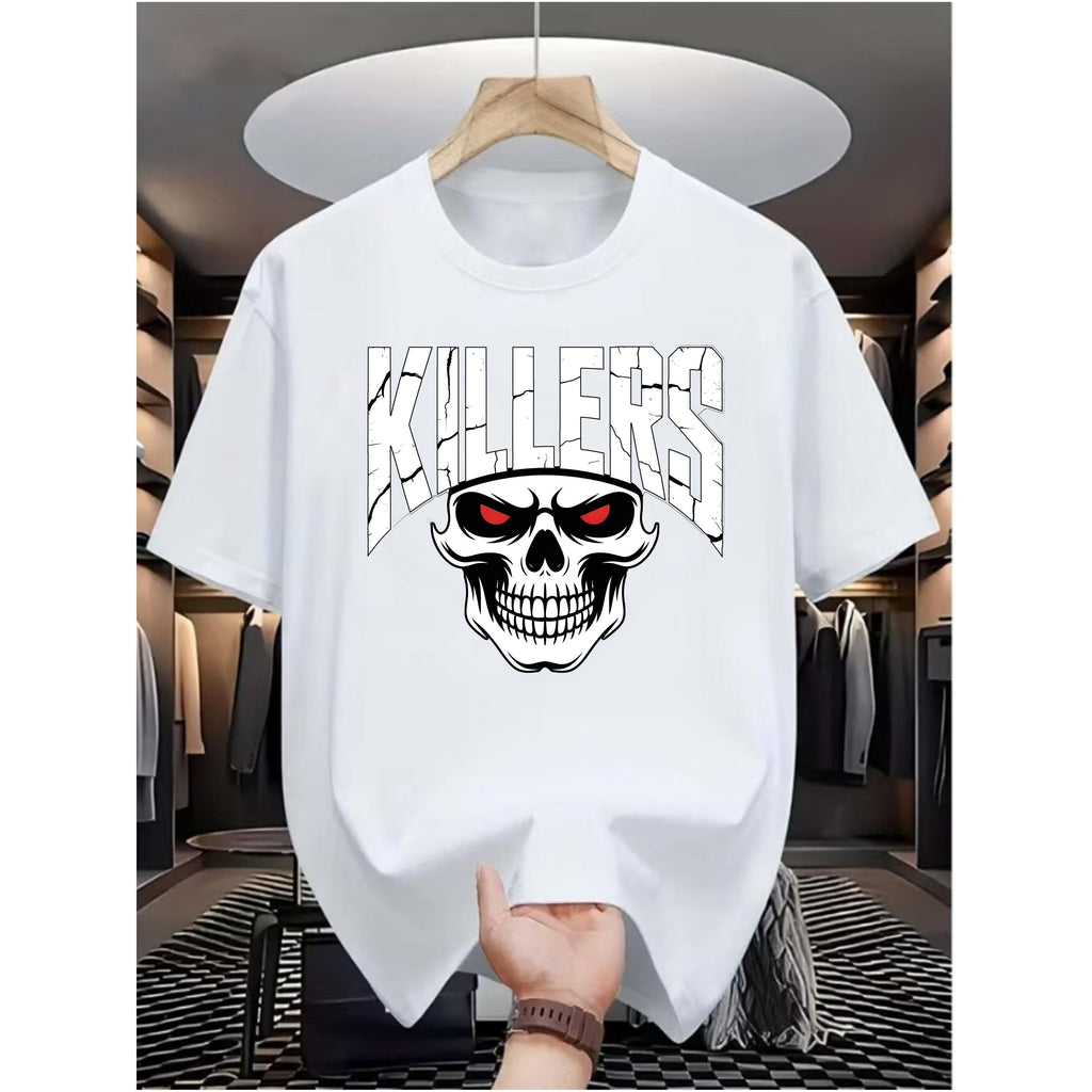 Skull Hunter Men'S Casual Digital Print T-Shirt - Made Of, Featuring a Round Neck, Short Sleeves, Street Hip-Hop Style, Summer European And American Fashion Trend
