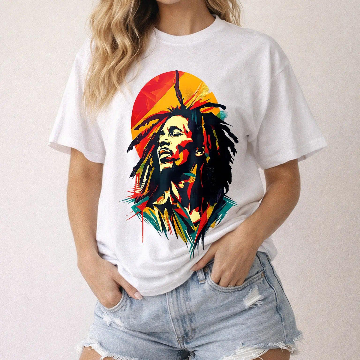 Vintage Reggae Music Legend Graphic Tee Colorful Rasta Vibes Casual Shirt