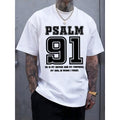 Men's Psalm 91 Religious Graphic T-Shirt - Black With White Inspirational Bible Verse Print, Regular Fit Casual Short Sleeve Round Neck Summer Tee, Machine Washable, Casual Attire