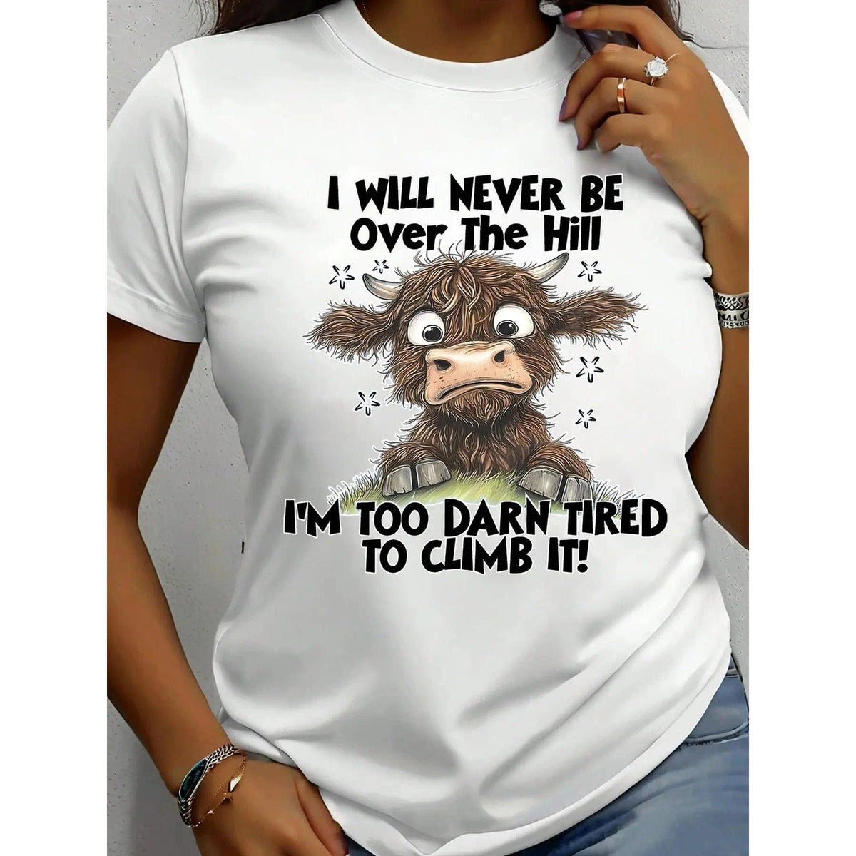 Women's Highland Cow Print Round Neck Tee, Fashion Casual Crew Neck T-Shirt for Daily Holiday Vacation Outdoor Wear, Ladies Clothes for Summer, Casual Fashionable Top