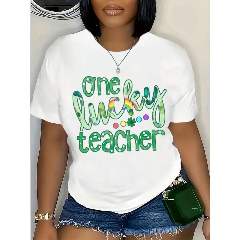 Men's St. Patrick's Day Round Neck Short-Sleeve T-Shirt - Lucky Irish Rainbow Print, Clover Green Casual Streetwear Top, Festive Gift for Teachers, shortsleeve tshirt