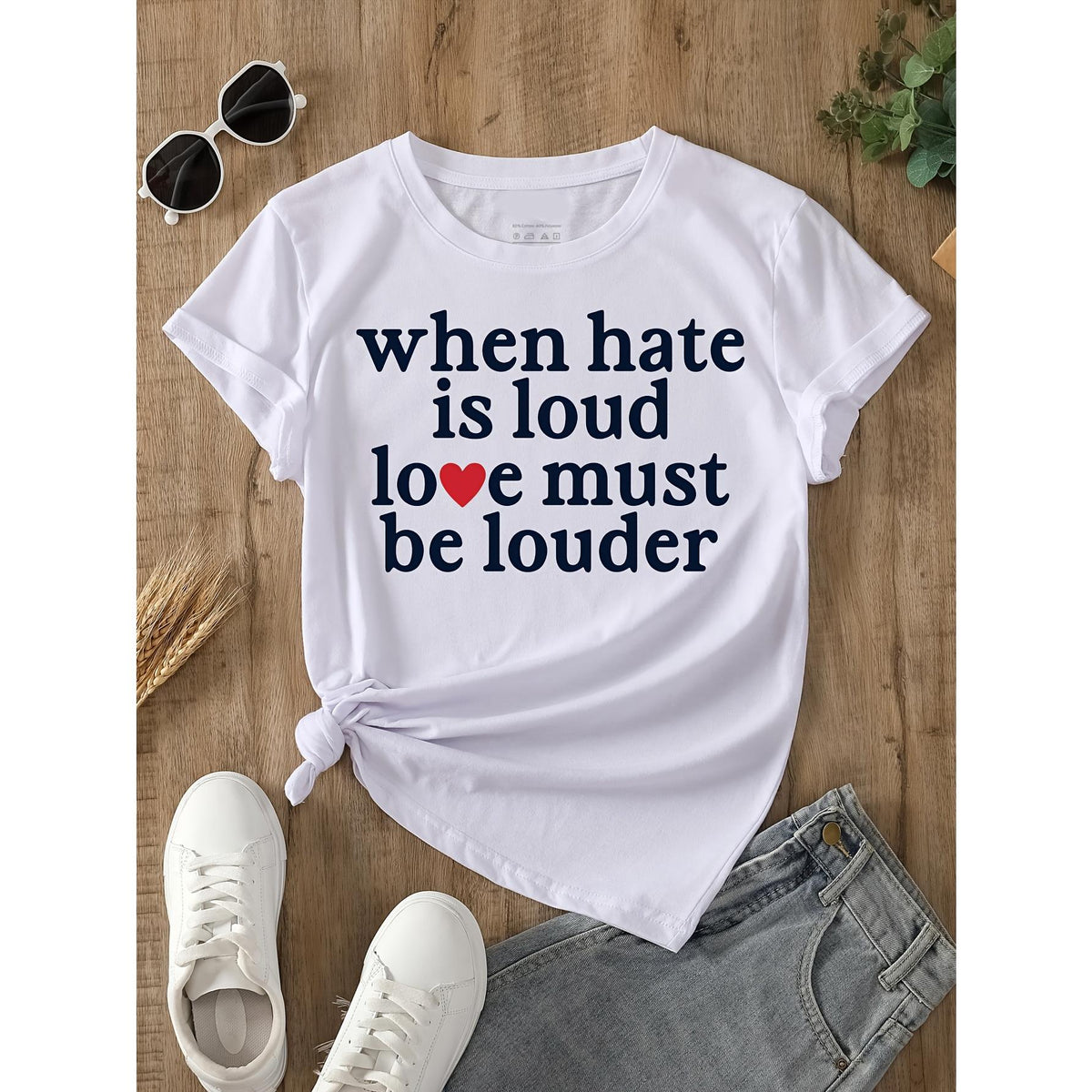 Plus Size, Plus Size When Hate Is Loud Love Must Be Louder Round-neck Pullover Comfortable And Soft Women's T-shirt
