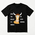 Funny Monday Cow Reaction Graphic T-Shirt, Relatable Humor Casual Unisex Tee Me Every Morning When It’s Monday Printed Shirt, Funny Cow Streetwear Tops gift for wifey everyday