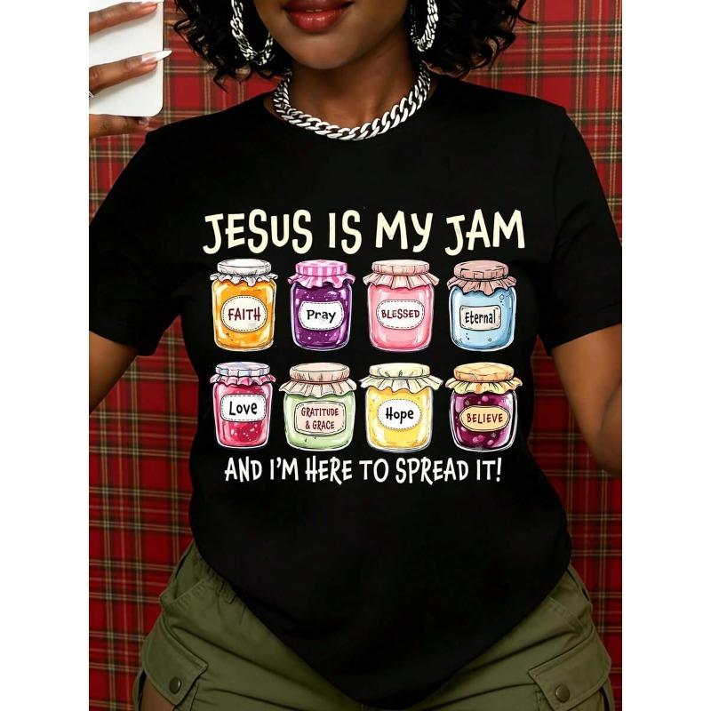 Women's Cotton Round Neck Casual T-Shirt - "Jesus Is My Jam And I’m Here To Spread It" Religious Top, Christian Inspirational Gift, Church Wear with Faith, Prayer, Eternal Love, Grace, Hope, Believe Messaging, White