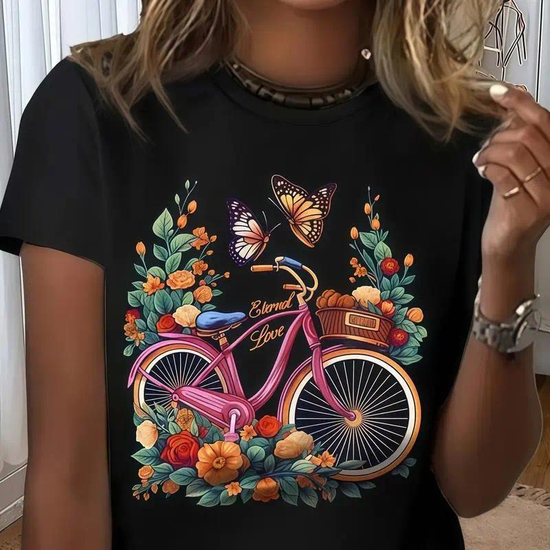 T-shirt For Men Women Korean Style Oversized Graphic  Simple Printed Round Neck  Cotton Fabric Top Womenswear Breathable Day Soft Thick Tshirt Summer  Streetwear Crewneck Casual Black Shortsleeve Women's T-Shirt