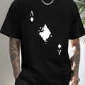 Men's cotton crew neck t-shirt with bold Ace of Spades graphic print, regular fit stretch knit fabric, white casual short sleeve top, suitable for all seasons, street trend t-shirt